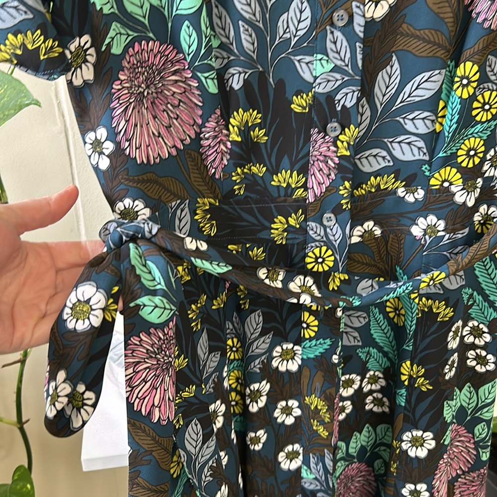 J. Crew X Abigail Borg Shirt Dress Tie Waist Buttons Size 2 Floral Blue Green - Picture 11 of 14